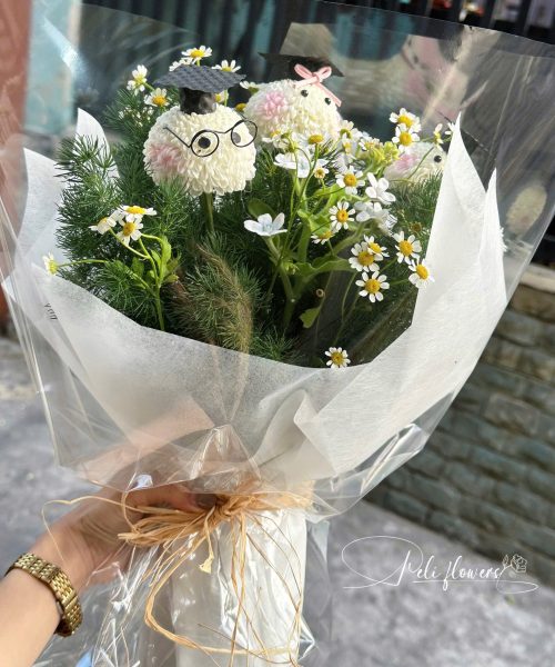 BO179 Bó Hoa Tốt Nghiệp ( Pingpong mix Sao xanh và Cúc Tana)