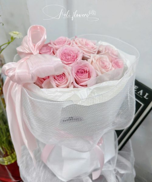 BO181 Bó Hoa Hồng Ohara đính nơ Voan