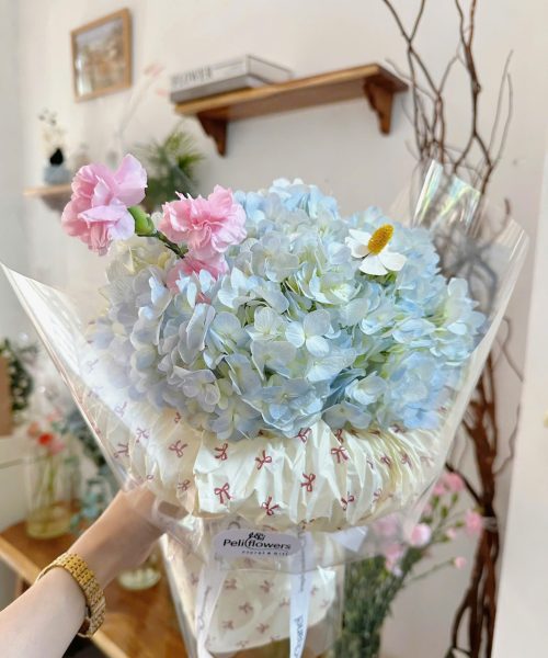 Bó hoa mini - Hoa Cẩm Tú Cầu mix Phăng và Cúc Gỗ ( bó giấy nhúng) BO188