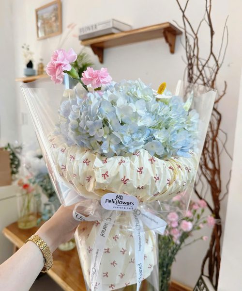Bó hoa mini - Hoa Cẩm Tú Cầu mix Phăng và Cúc Gỗ ( bó giấy nhúng) BO188
