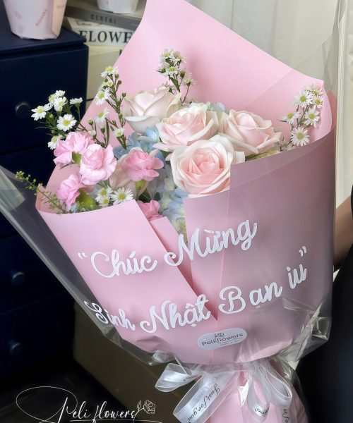 Bó hoa Cẩm Tú Cầu mix Hoa Hồng,Cẩm Chướng BO063