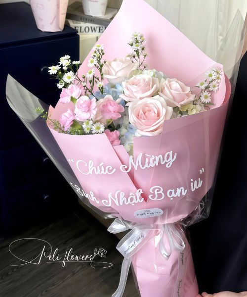 Bó hoa Cẩm Tú Cầu mix Hoa Hồng,Cẩm Chướng BO063